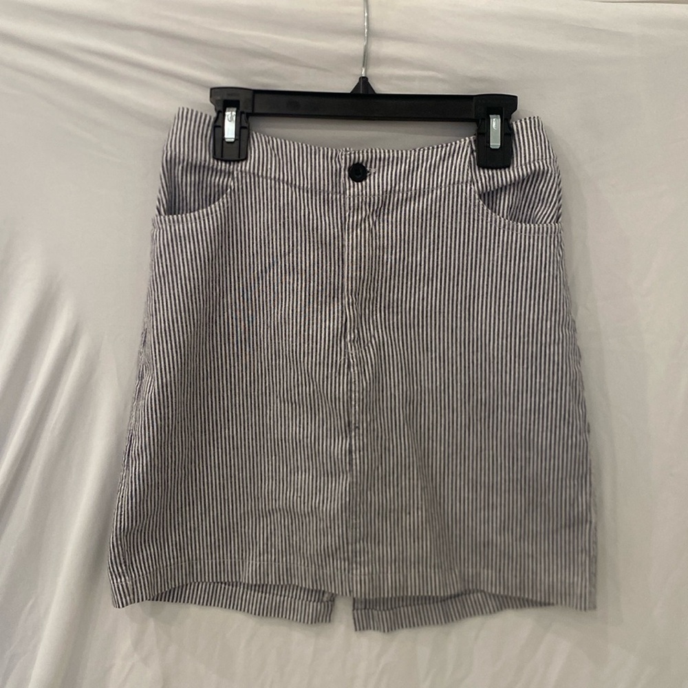 Brandy Melville Girls Oxford Stripe A Line Skirt Blue and White Cotton Blend